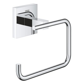 GROHE Start Cube Toilet Roll Holder without Cover (Metal, Wall Mounted, Concealed Fastening, with Screws and Dowels), Size 138 mm, Extra Easy to Fit with GROHE QuickGlue, Chrome, 40978000