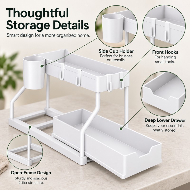 2-Tier Under Sink Organizer for Kitchen & Bathroom – Stainless