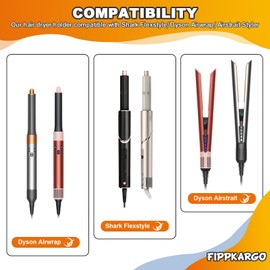 Fippkargo Wall Mount Holder Compatible with Dyson Airwrap/Airstrait Styler, Hair Dryer Holder for Shark FlexStyle, Universal Curling Iron Organizer Holder for Bathroom Vanity