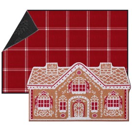 Tinideya 2 Pcs Christmas Door Mat Combo Set Gingerbread House Doormat and Buffalo Plaid Welcome Mat Non Slip Outdoor Rug for Christmas Porch Entryway Indoor Outdoor Decor
