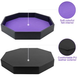 Gesserit Dice Board with Felt Pad, Purple Felt Lined PU Leather Octogon Dice Tray for Dungeon Crawler Games