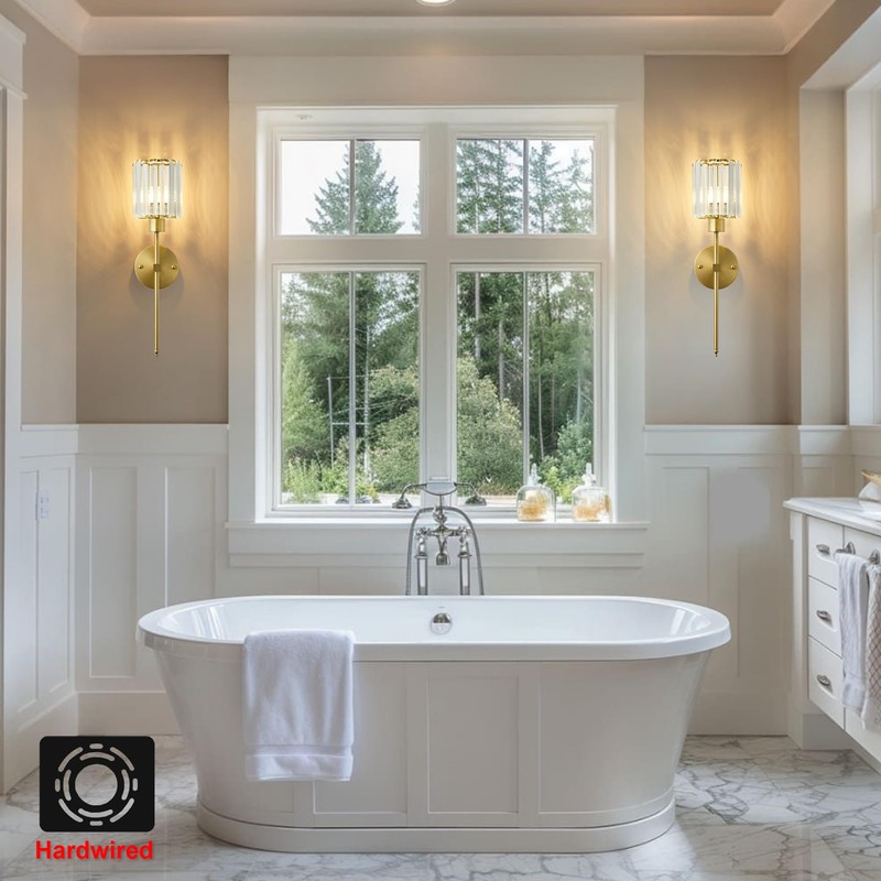 KARTOOSH Hardwired Crystal Wall Sconces Set of Two - Dimmable