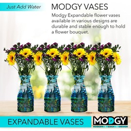 MODGY Expandable Flower Vase, Plastic Decorative Modern Foldable Printed Vases for Centerpieces for Wedding, Dining Table, Home Decor, Living Room, Bathroom, Iris Landscape, Louis C. Tiffany, 4 Pack
