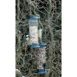 dobar 11513 Compact Bird Feeder with Landing Poles, Wild Bird Feeder for Nuts, Metal Bird Feeder for Birds in Garden, Patio, Balcony, Diameter 9.5 x 23 cm, Green