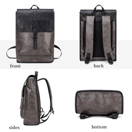 ecosmile Leather Backpack Vintage Laptop Backpack for Women Men Faux Leather Backpack Purse for Travel Daypack