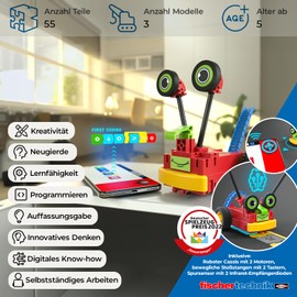 fischertechnik 559889 ROBOTICS Early Coding, Kit for Children from 5 Years, Experiment Box for 3 Robot Models, for Building & Programming, with Motors & Sensors