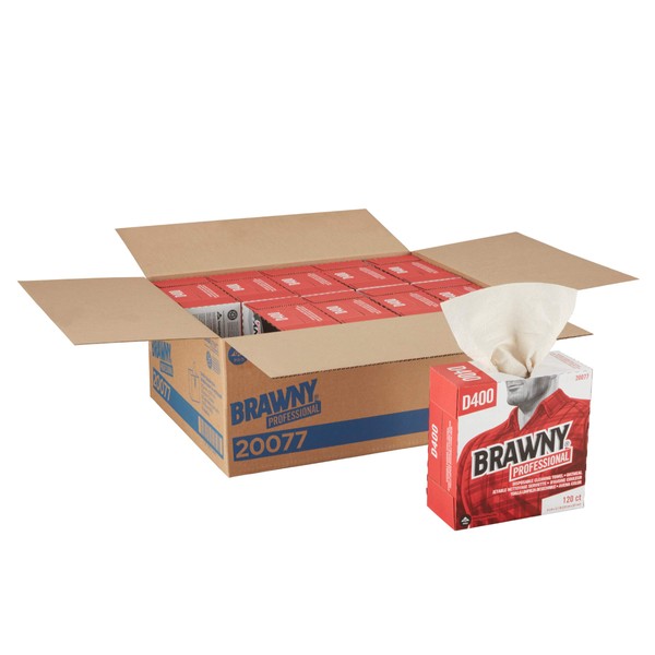 Brawny Professional D400 Disposable Cleaning Towel by GP PRO (Georgia-Pacific), 20077, Tall Box, Oatmeal, 120 Towels Per Box, 10 Boxes Per Case