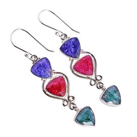 Ruby, Emerald And Blue Sapphire Trillion Shape Natural Gemstone Birthsone Jewelry For Wife Anniversary, Birthday