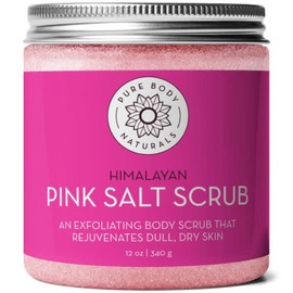 Pure Body 퓨어 바디 내추럴 히말라야 솔트 스크럽, 12온스 | 페이스, 바디, 손, 발, 피부 각질 제거제 스위트 아몬드 Pure Body Natural Himalayan Salt Scrub, 12oz | Face, Body, Hand, Foot, Skin Exfoliator Sweet Almond
