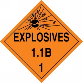 Accuform MPL12CT100 PF-Cardstock Hazard Class 1/Division 1B DOT Placard, Legend "Explosives 1.1B 1" with Graphic, 10-3/4" Width x 10-3/4" Length, Black on Orange (Pack of 100)