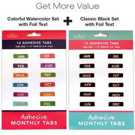 Global Printed Products Monthly Adhesive Tabs Includes 12 Black and 12 Colorful (Set of 24)