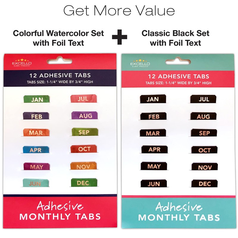 Global Printed Products Monthly Adhesive Tabs Includes 12 Black and