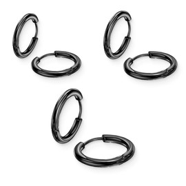 JEYORZY 3 Pairs of Hoop Earrings, Stainless Steel Hoop Earrings for Men and Women, Small Hoop Earrings, Men's Hypoallergenic Earrings, Men's Hoop Earrings, Black