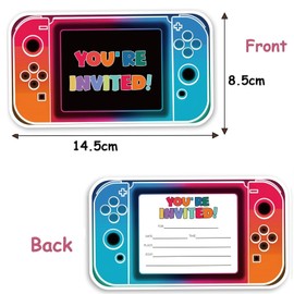 Xinfin 20pcs Video Gaming Party Invitations, Birthday Kids' Party Invitations & Birthday Cards, Boys Gamer Party Decoration for Boys and Girls Gaming Party Decoration Double-Sided