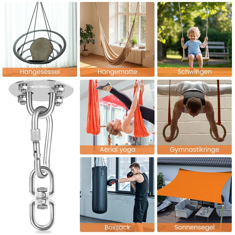 Pamofuper Ceiling Hook 360° Rotatable, Stainless Steel Hammock Hook -