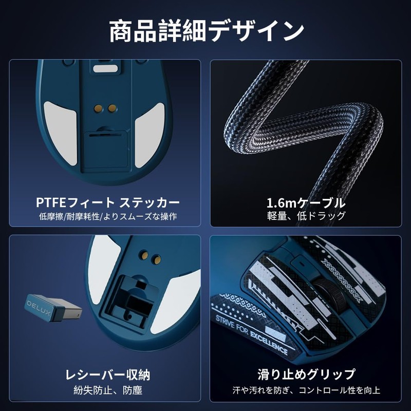 DELUX M900PRO Gaming Mouse Wireless, 8000Hz Polling Rate, 63g Light