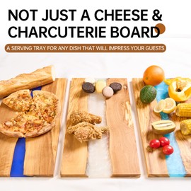 Greenmemo Italian Olive Wood luxury Cheese board with Resin, Charcuterie board, Chopping and Cutting Board for Meat Vegetable & Fruit, Wooden Epoxy Serving Board (Blue)