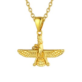 U7 18K Gold Plated Zoroastrian Faravahar Necklace For Women Men Rolo Chain Pendant Faith Jewellery