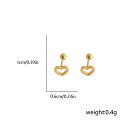 Hypoallergenic 20g Heart Love 14K Gold Plated Small Stud Earrings for Women Sensitive Ear Helix Screw Back Cute Minimalist Open Heart Tragus Cartilage Stainless Steel Fashion Jewelry