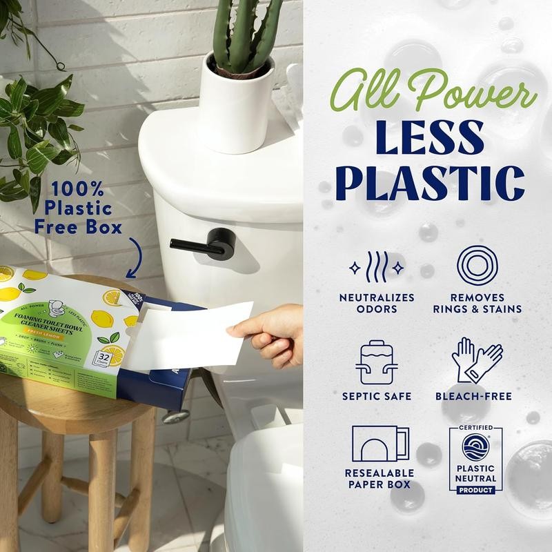 Toilet Bowl Cleaner Sheets - Dissolvable, Septic Safe, Effective Cleaning,