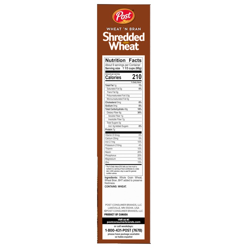 Post Wheat n Bran® Shredded Wheat, Breakfast Cereal, Excellent Source