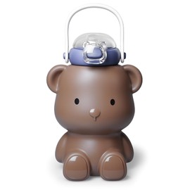 CLWVPCOT Bear Water Bottle for Girls, 16oz Cute Kawaii Teddy Bear Leak-Proof Stainless Steel Bottle with Straw & Strap, BPA-Free, Durable & Safe Drinking Cup, Gift for Kids & Girls (Brown)