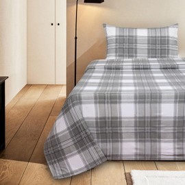 Briarwood Home 100% Cotton Printed Flannel Sheet Set 4 Piece Brushed Turkish Bedding Super Soft, Warm, Cozy, Deep Pocket & Breathable All Season Sheets & Pillow Set (Grey Plaid, Queen)