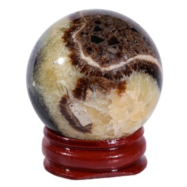 SUNYIK Natural Septarian Dragon Crystal Ball with Wooden Stand, Polished Round Stone Sphere Feng Shui Decoration Home Office Specimen for Easter Day, 1.18-1.57"