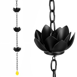 Rain Chain for Gutters Outside, 7.87ft Black Rain Chain with 10 Cups, Adjustable Lotus Rain Catcher, Metal Gutter Chain Downspout, Divert Rainwater for Gardens Patios & Home Decor, Easy Install