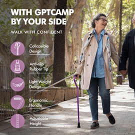 GPTCAMP Walking Cane and Walking Stick for Men Women,Lightweight Folding Canes with Offset Soft Cushioned Handle,Adjustable&Collapsible,Mobility & Leg Surgery Recovery (Purple)