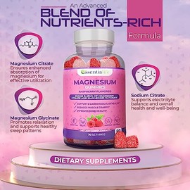 Gomitas de magnesio 2 paquetes de Essentialife 100mg por porción - Mezcla de citrato de magnesio y glicinato de magnesio - Apoya la digestión saludabl