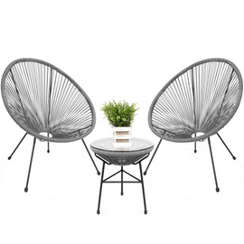Best Choice Products 3-Piece Outdoor Acapulco All-Weather Patio Conversation Bistro Set w/Plastic Rope, Glass Top Table and 2 Chairs - Gray