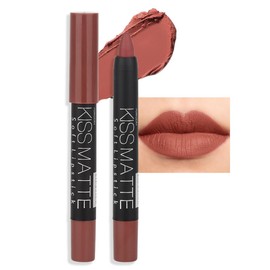 evpct 1Pcs Brown Matte Lipstick and Lip Crayon Liner Pencil Pen Set for Women Roll up Lip Liner Dark brown Lip Stain Long Lasting Waterproof labiales mate magicos 24 horas originales 06