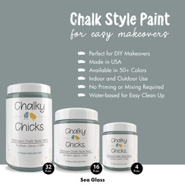 Chalky Chicks 4 Fl Oz Matte Sea Glass (Light Blue) Chalk Paint for Furniture Without Sanding, No Prep Furniture Paint No Sanding All in One for Crafts, Wood, Walls, Cabinet, Metal, Dresser, Farmhouse