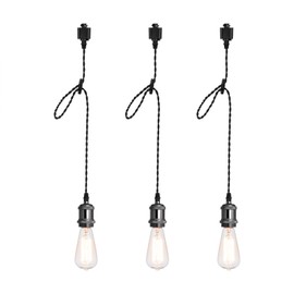 mirrea H Type Black Track Lighting Pendant with E26 Socket Cord Adjustable Pack of 3 (2 feet)