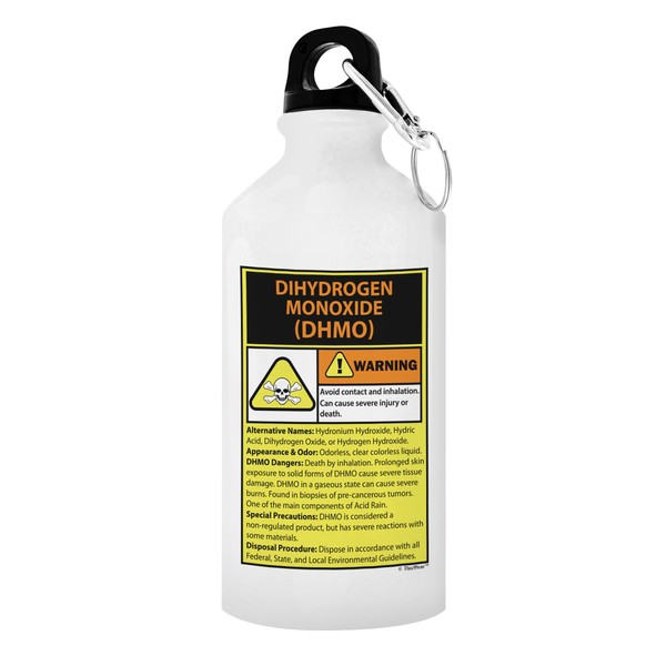 ThisWear Funny Science Gifts Warning Dihydrogen Monoxide H20 Pun Periodic Table Gifts for Science Nerds Gift 20-oz Aluminum Water Bottle with Carabiner Clip Top White