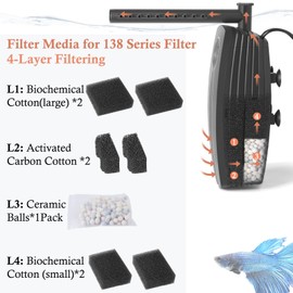 FEDOUR Aquarium Filter Media Set - 2 Pieces Organic Filter Wadding 2 Pieces Activated Carbon Filter Wadding 1 Pack Ceramic Balls, Suitable for HP-138 Series Aquarium Filter 600L Adjustable for