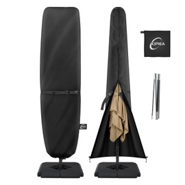 Kipiea Patio Umbrella Cover for 13'-15' Double-Sided Umbrella, Upgraded 600D Heavy Duty Outdoor Umbrella Covers with Support Pole and Zipper