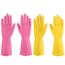 IUCGE Rubber gloves dishwashing 2 Pairs for Kitchen,Cleaning gloves for household Reuseable.(XL,Pink+Yellow)