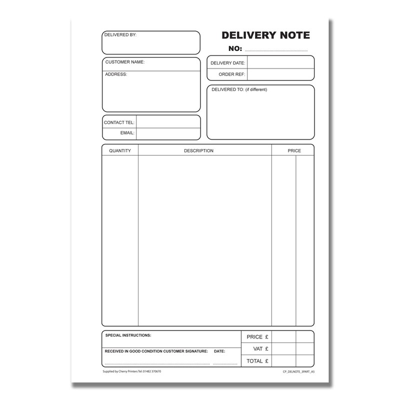 Cherry Carbonless Delivery Note Triplicate Book A5 | 50 Sets