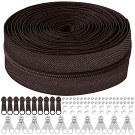 Mardatt 81 Pieces Zip Repair Kit, 10 Yards #5 Nylon Zip Band with 10 Pieces Zip Slider, 10 Pieces Double Zip Slider, 60 Pieces Bottom Top Stops (Brown)