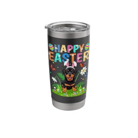 Rottweiler Dog Happy Easter Egg Hunt Bunny Ear Easter Sunday Stainless Steel Insulated Tumbler