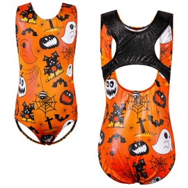 TFJH E - Leotardos de gimnasia de una pieza para niñas, ropa deportiva brillante, A2 232 Halloween Orange, 5-6 Años