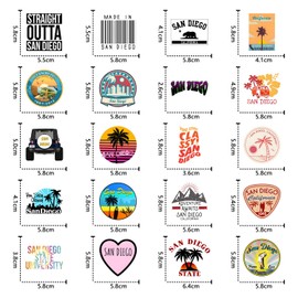 63Pcs California San Diego Stickers San Diego Souvenirs City Travel Sticker Aesthetics Scrapbook Sticker Waterproof Vinyl for Laptop, Water Bottle, Skateboard, Scrapbooking, Party Favors