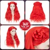 TESS Red Wig with Bun Long Wavy Hair Wigs Halloween