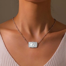 Kwkppz Mini Belt Buckle Initial Necklace for Women, 18K Gold/Silver Plated Initial Letter Pendant, Belt Buckle Necklace with Initial, Unique Western Jewelry Gifts for Women (D, Silver)