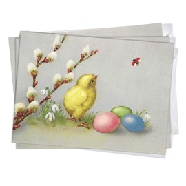 Wright Home & Gift Chick & Eggs Vintage Easter Greeting Cards | 10 Pack Bulk Set + 10 Envelopes (5x7)