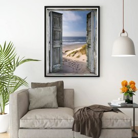 DPHERO DIY Beach Diamond Painting Pictures for Adults Children, 5D Door Diamond Painting Set, DIY Rhinestone Pictures Landscape Diamond Art Kits, Round Stones Diamond Painting for Home Decor 30 x 40