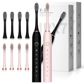 Tvdoei 2Pack Black & White Electric Toothbrush with 8 Brush Heads, IPX7 Waterproof 6 Modes 42000vpm with Smart Timers, Sonic rechargeable Toothbrush - Color: 2pack Black & Pink