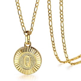 Trendsmax Initial Necklace Women Girl,Gold Plated Round Letter Q Pendant Necklace Capital Monogram Necklace Figaro Chain Necklace